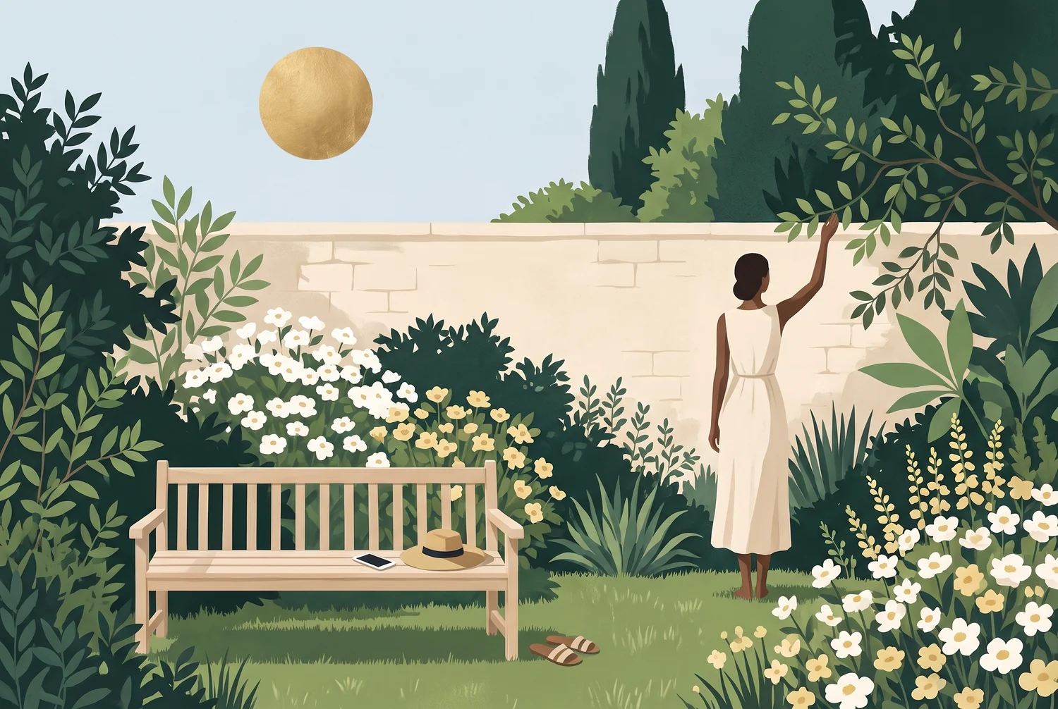 A person relaxing in a garden